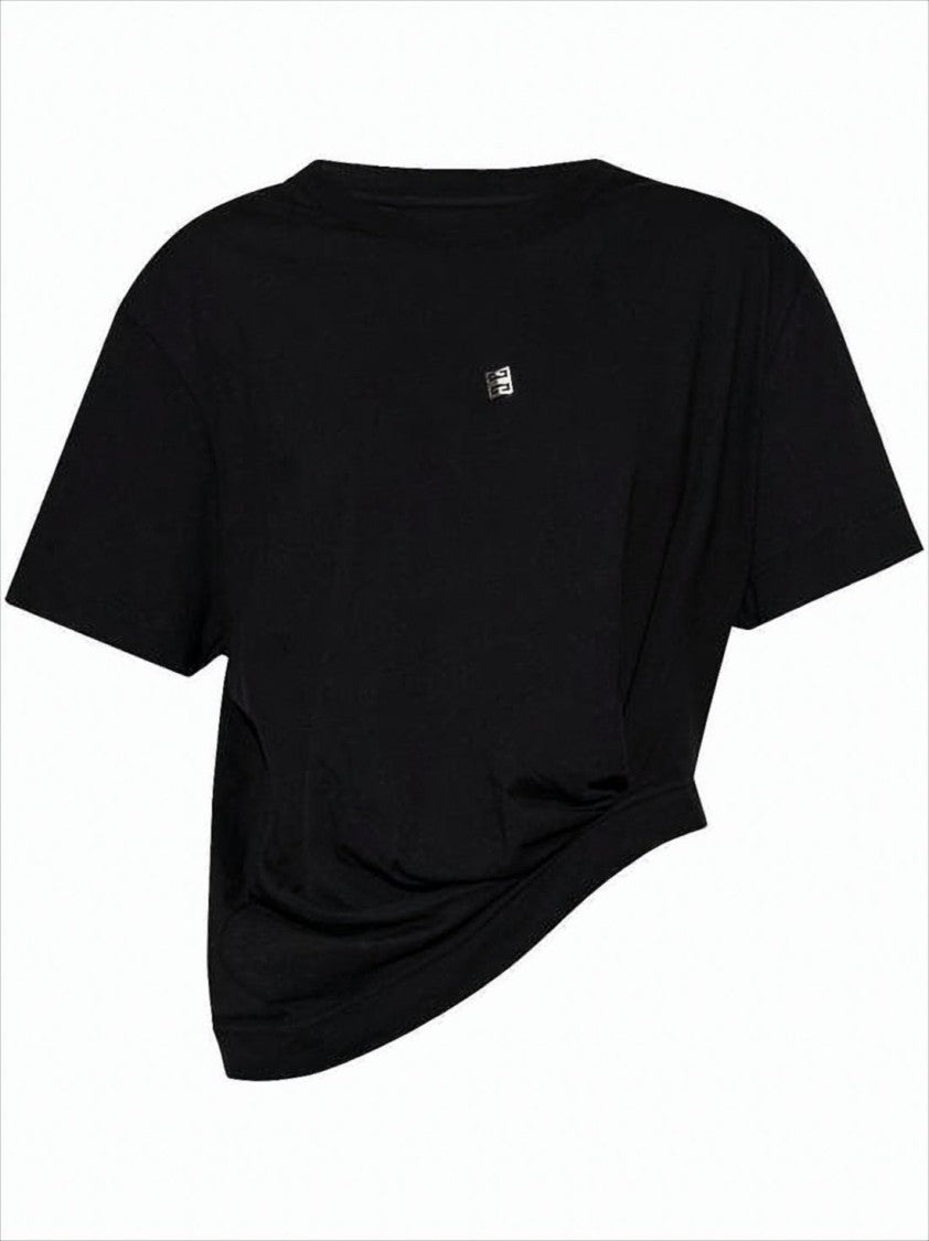 Givenchy Black Short-Sleeve T-Shirt With Asymmetrical Hem And Metallic Logo