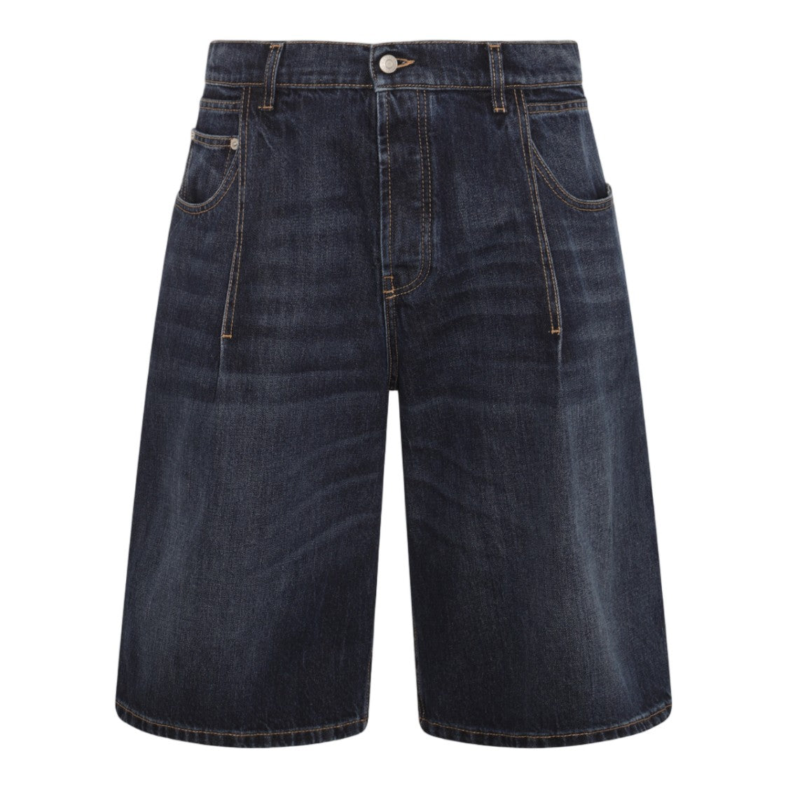 Alexander Mcqueen Classic Denim Mid-Length Shorts With Leather Patch Detail