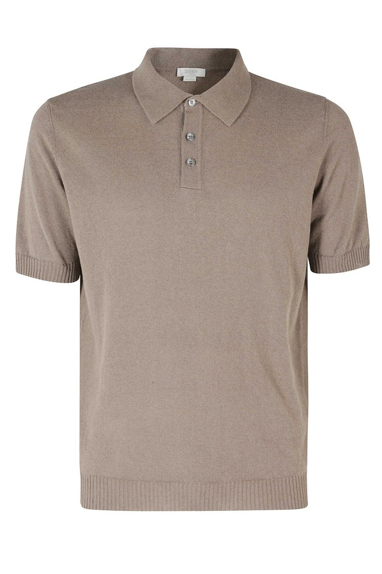 Seventy Mud Classic Short Sleeve Ribbed Trim Linen-Blend Polo Shirt