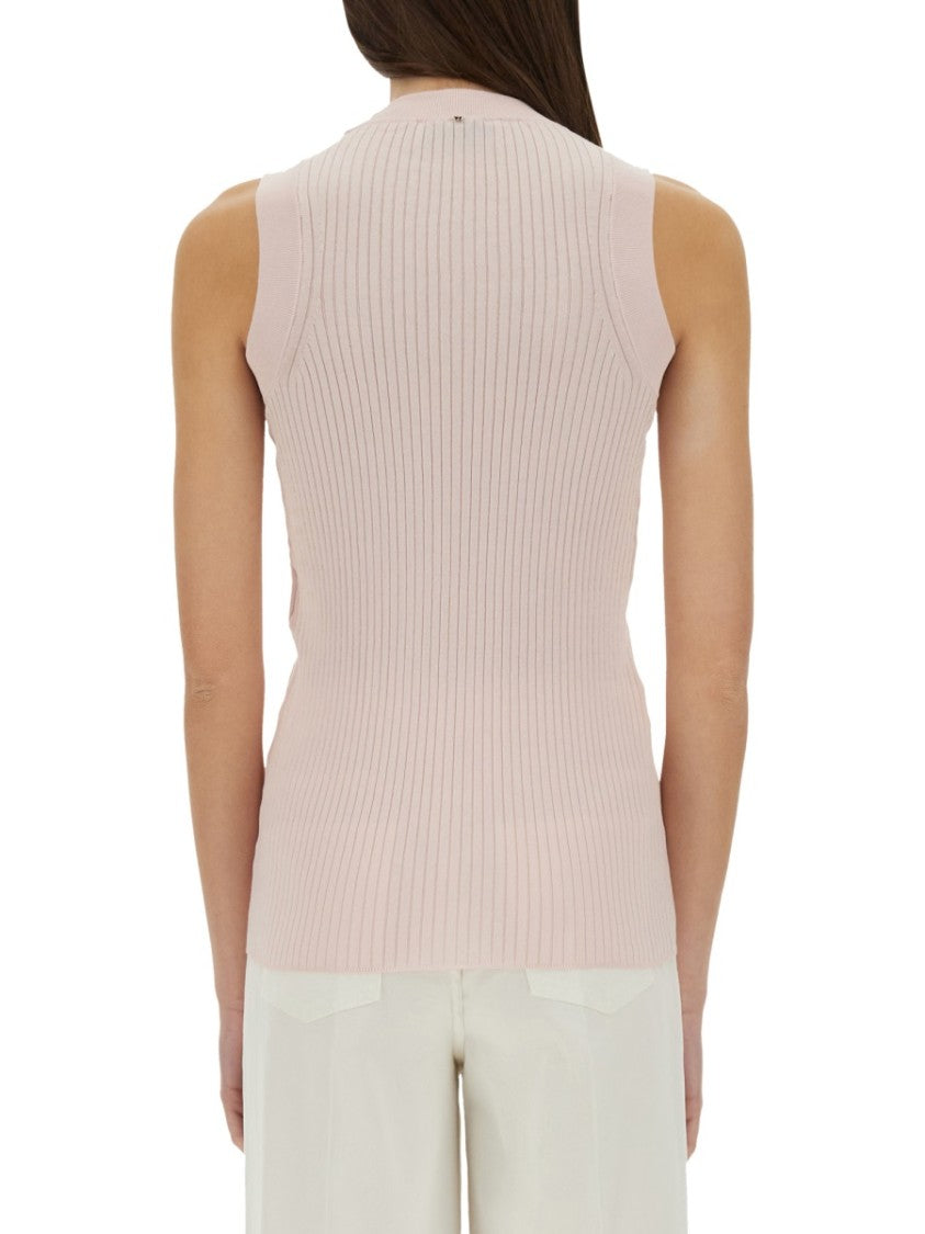 Sportmax Ribbed Sleeveless Top With High Round Neckline