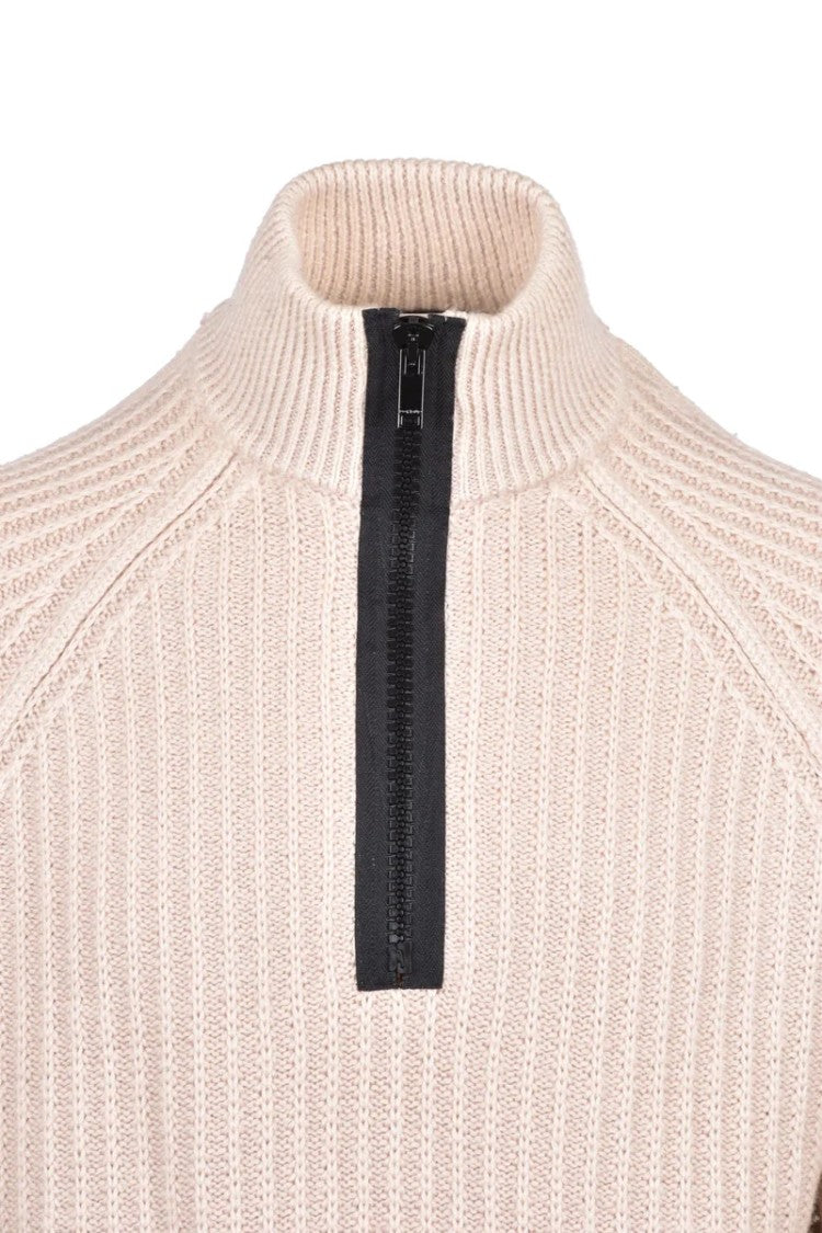 Dondup Wool Zip Mock Neck Sweater - Beige