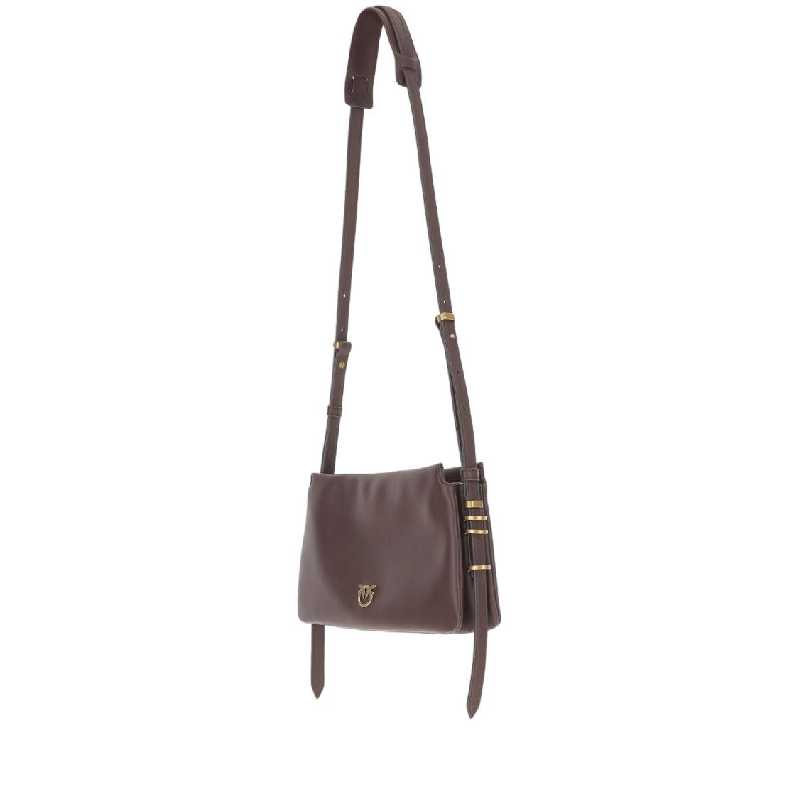 Pinko Bordeaux Calfskin Leather Bag With Love Birds Emblem