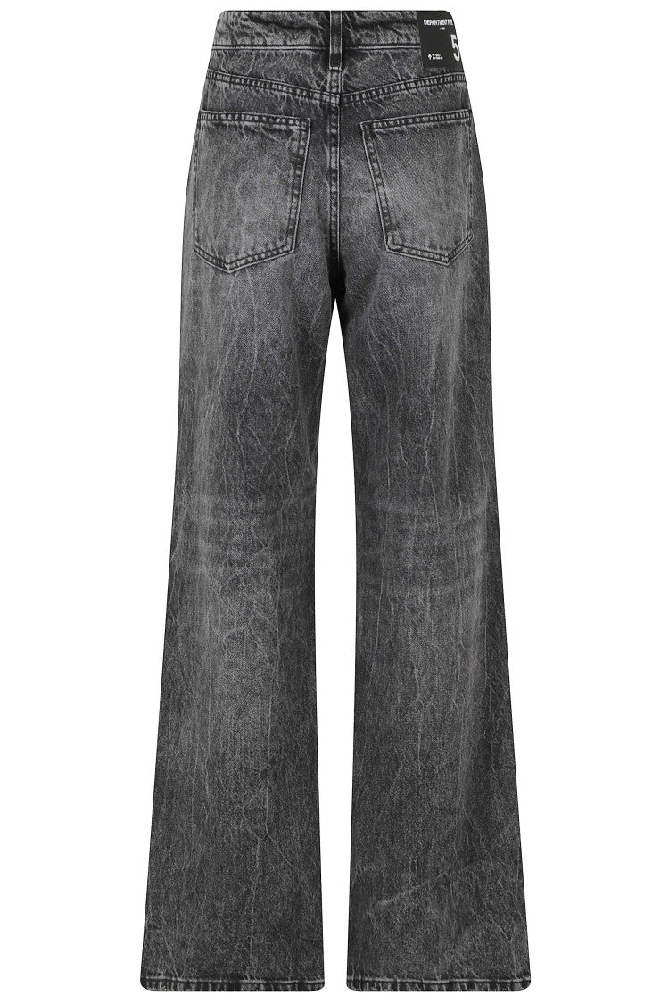 Department 5 Wide-Leg Jeans With Faded Black Wash And Distressed Texture