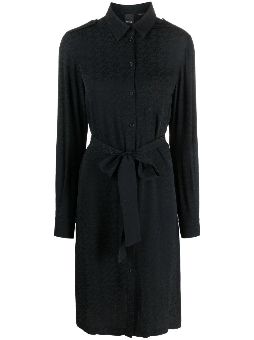 Pinko Midi Dress With Classic Collar And Self-Tie Belt