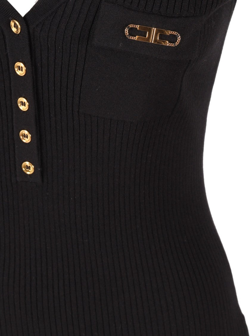 Elisabetta Franchi Fitted Ribbed Knit Top With Deep V-Neckline