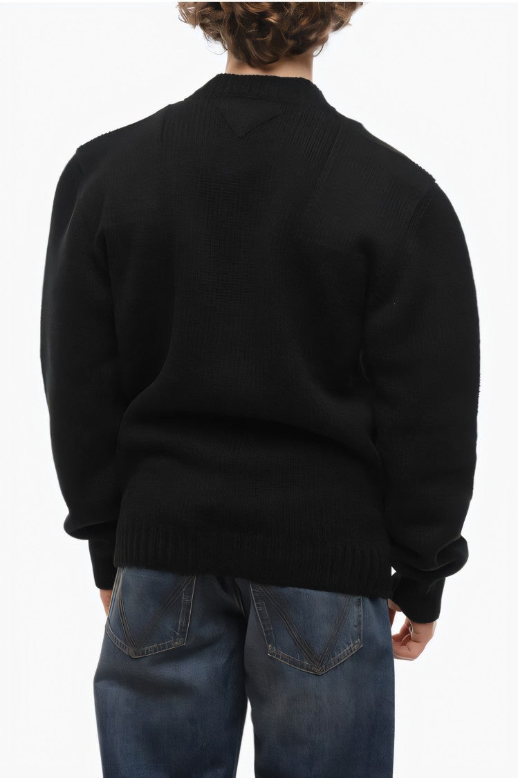 Prada Classic V-Neck Black Wool Sweater With Relaxed Fit