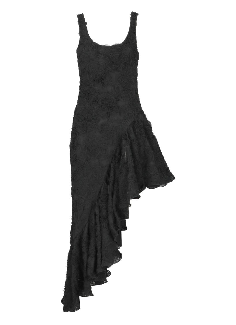 Rotate Flower Mesh Ruffle Dress