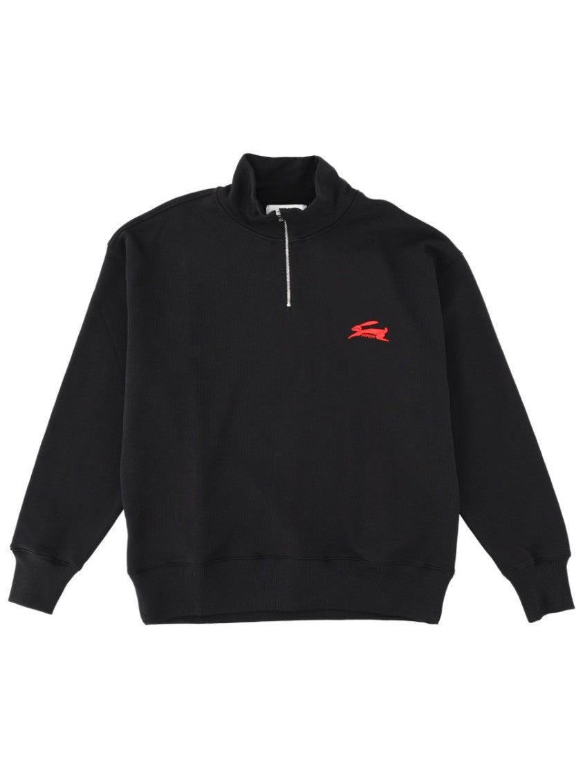 Msgm Half-Zip Black Graphic Sweatshirt