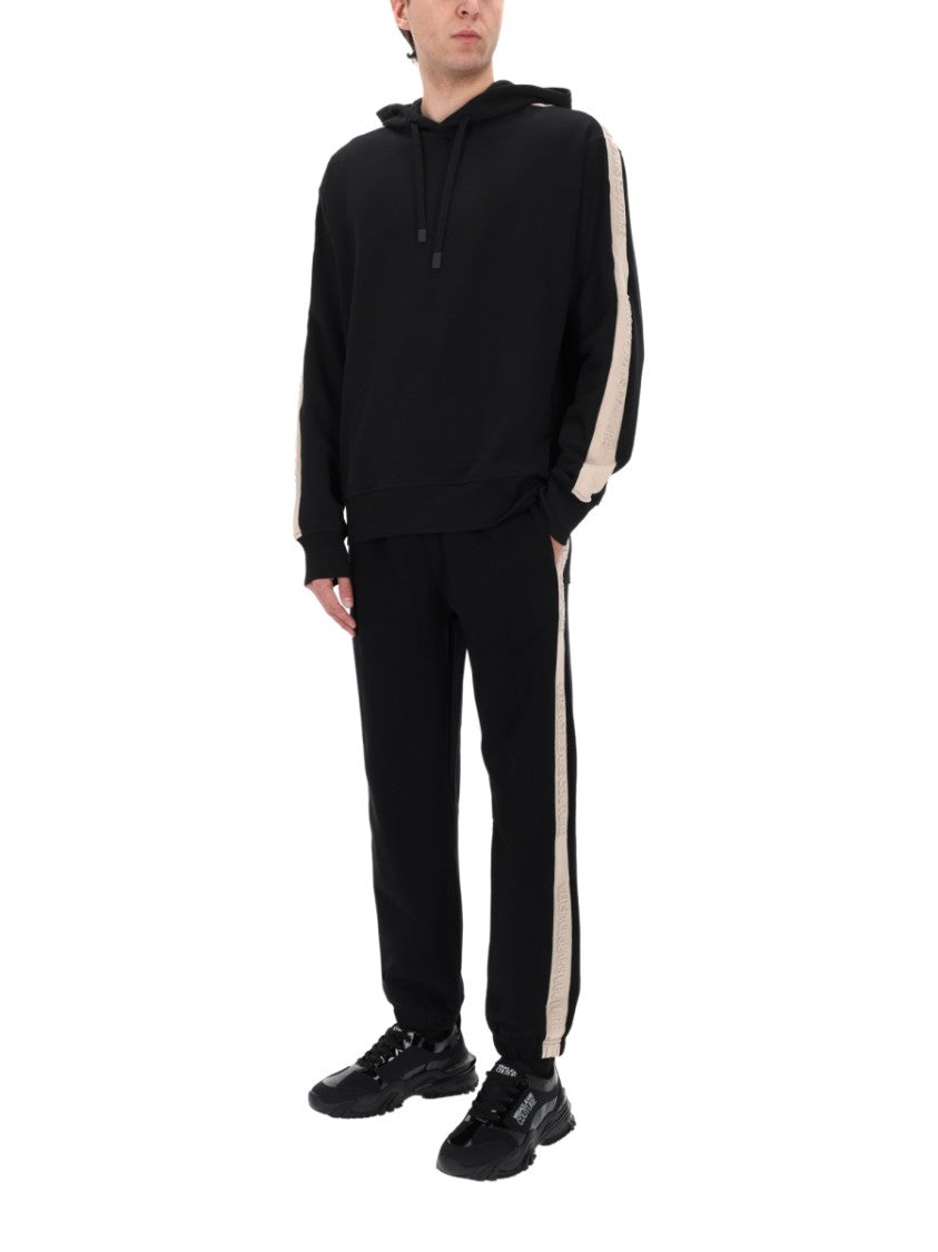 Versace Jeans Couture Black Sleeve Stripes Cotton Hoodie