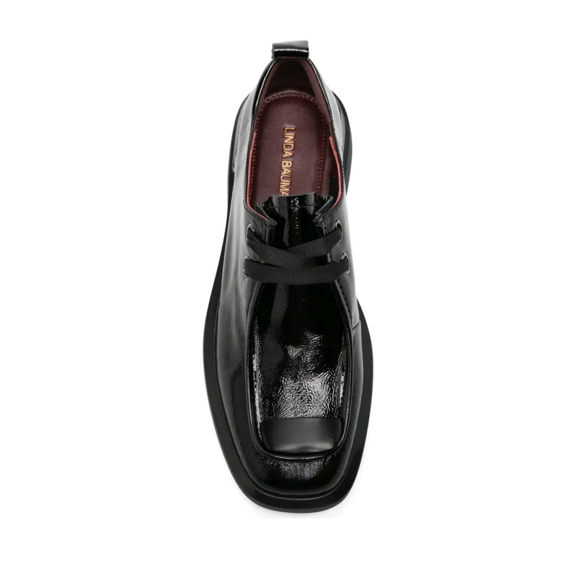 Linda Baumann Black Glossy Low-Profile Lace-Up Patent Leather Flats