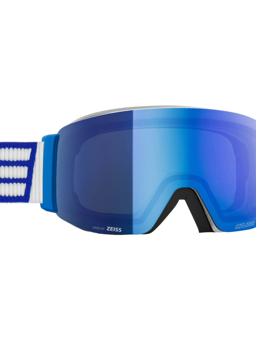 Salice Wide Curved Blue Mirrored Ski Goggles With Adjustable Strap