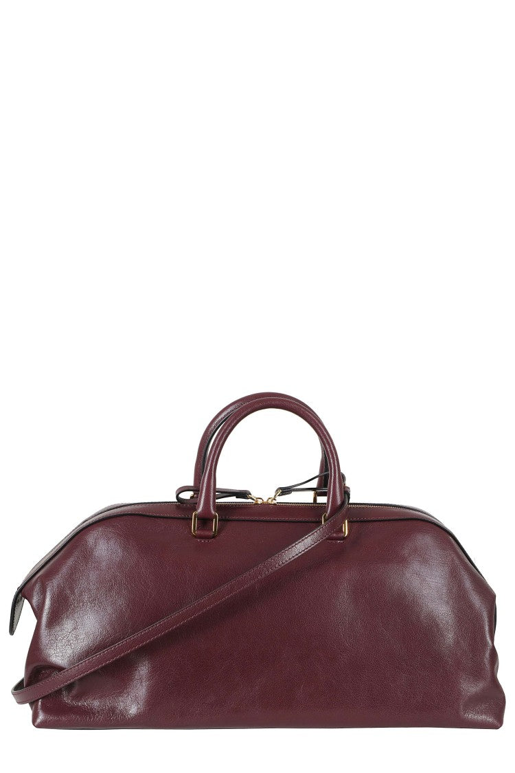 Alberta Ferretti Bordeaux Double Zip Embossed Logo Leather Tote Bag