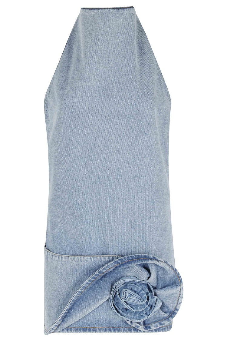 Magda Butrym Blue Denim Flower-Detail Cotton Denim Mini Dress