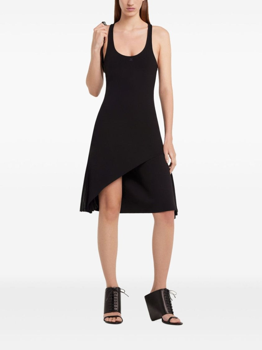 Courrèges Black Embroidered Logo Asymmetric Scoop Dress
