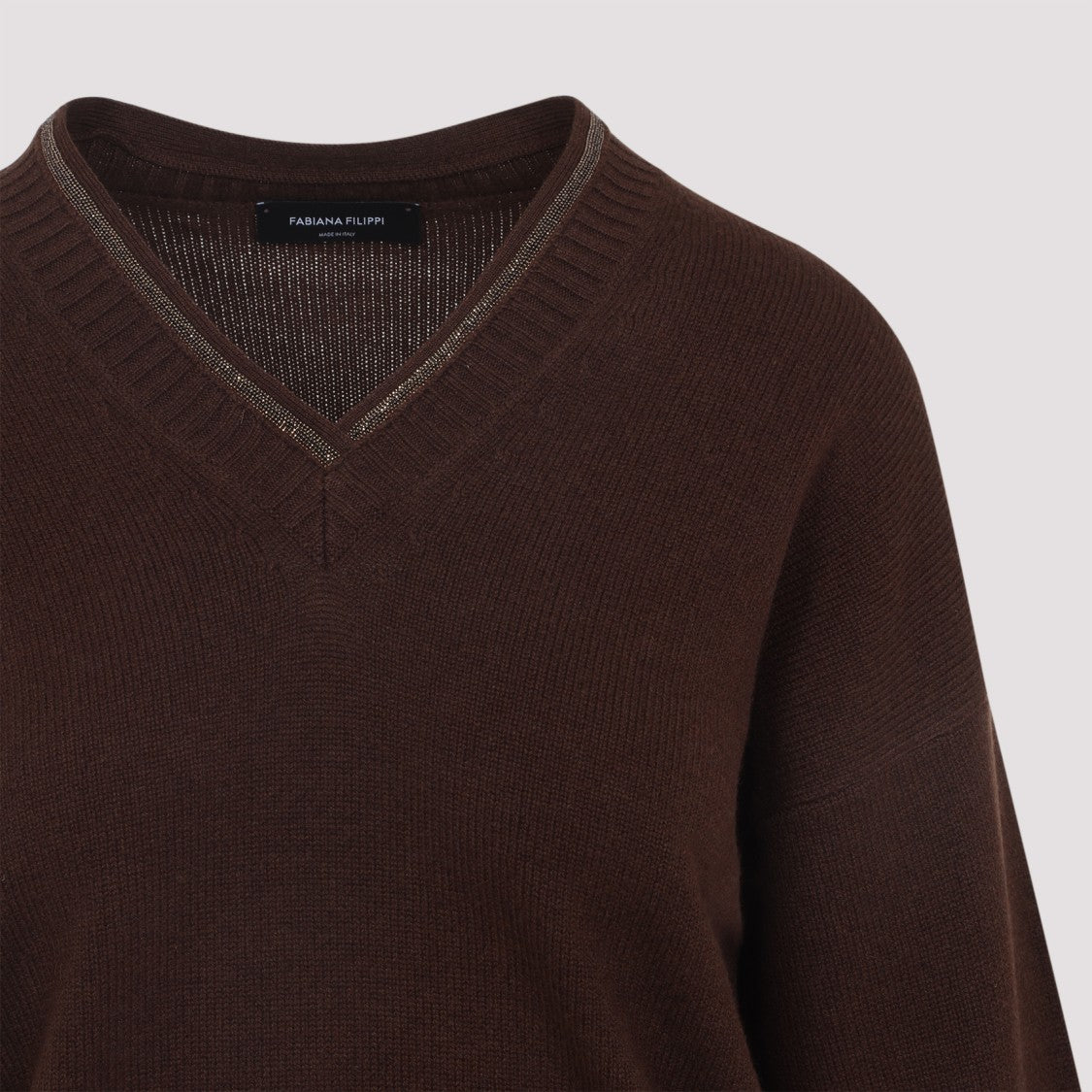 Fabiana Filippi Ebony Brown Virgin Wool V Neck Sweater