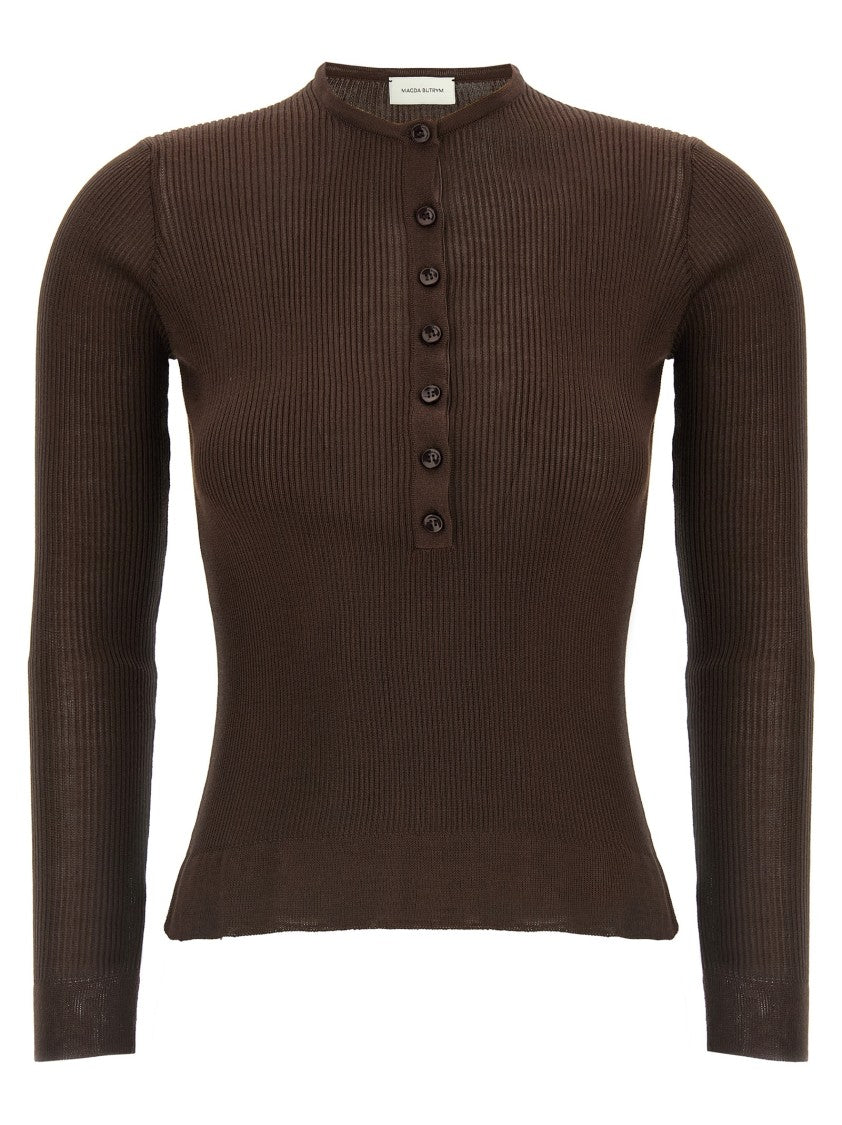 Magda Butrym Ribbed Silk Sweater With Crew Neck