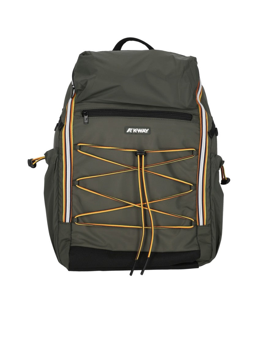 K-Way Structured Green Nylon Backpack With Adjustable Drawstrings