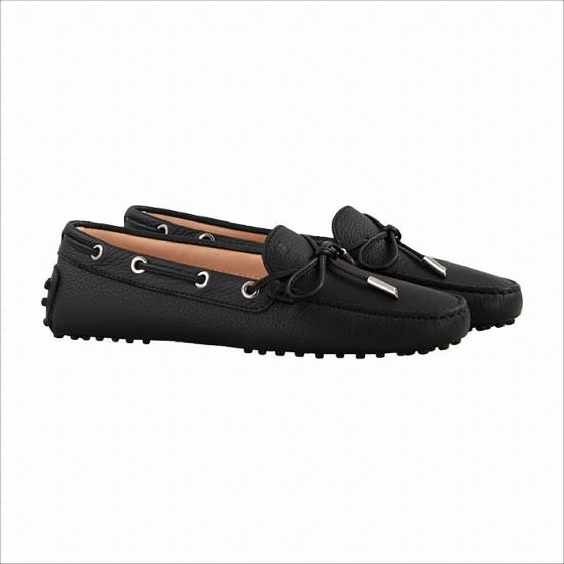 Tod's Black Leather Loafers With Moccasin Toe And Bow Detail