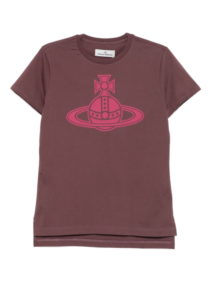 Vivienne Westwood Cotton T-Shirt With Orb Graphic Print In Muted Purple