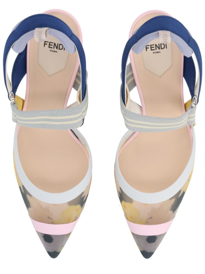 Fendi Colibrì Floral Mesh Overlay Slingback Pumps