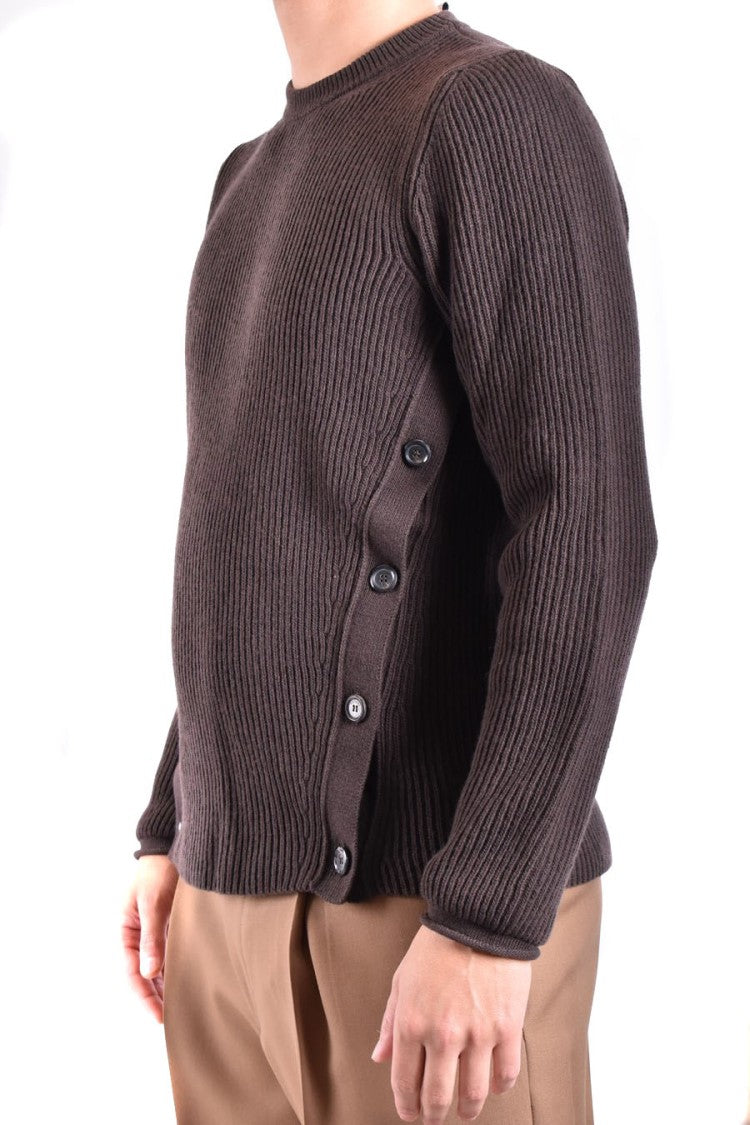 Moschino Brown Knitwear With Ribbed Texture And Side Button Detailing