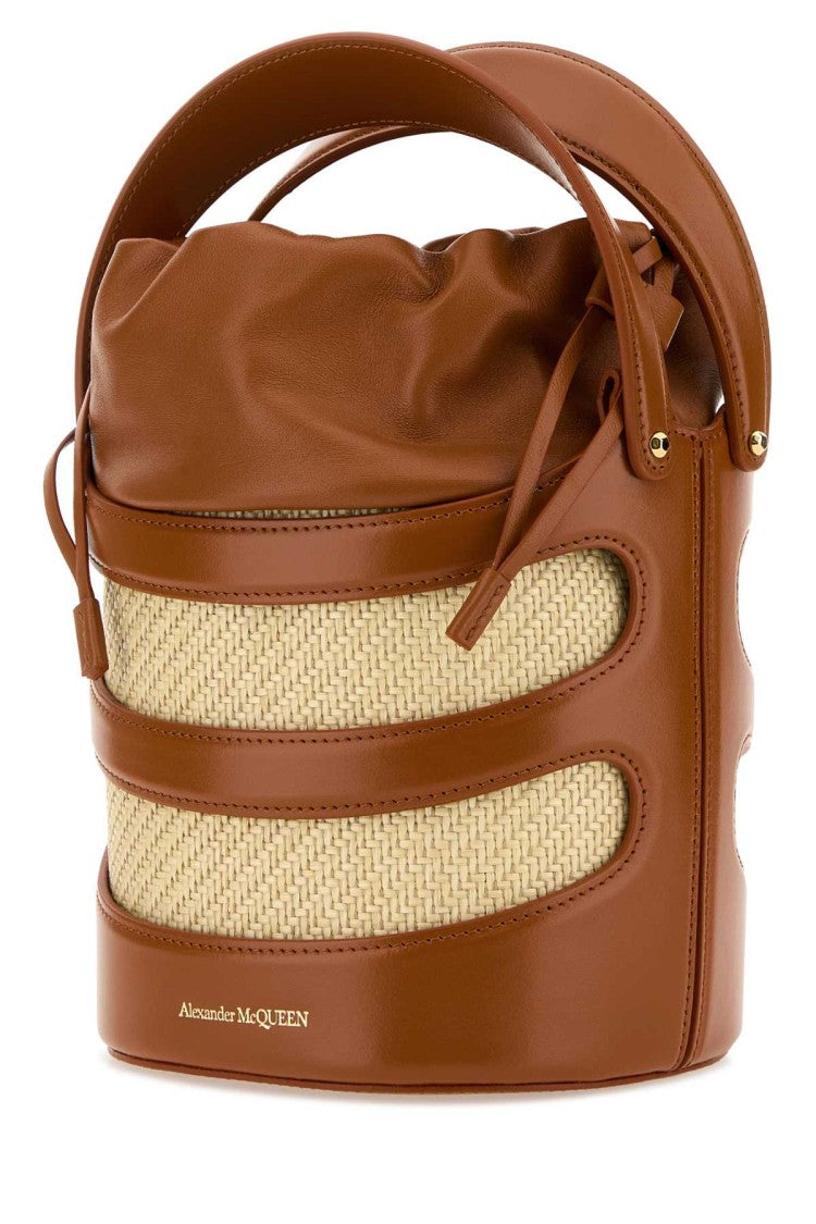 Alexander Mcqueen Two-Tone Leather And Raffia The Rise Bucket Bag