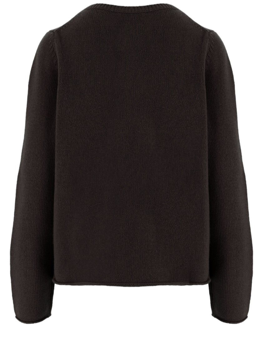 Allude Dark Brown Patterned Knit Crewneck Cashmere Sweater