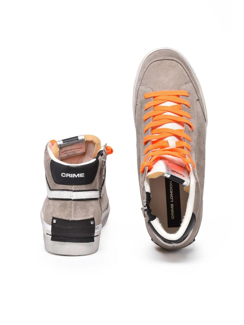 Crime London Grey Leather Suede High-Top Sneakers