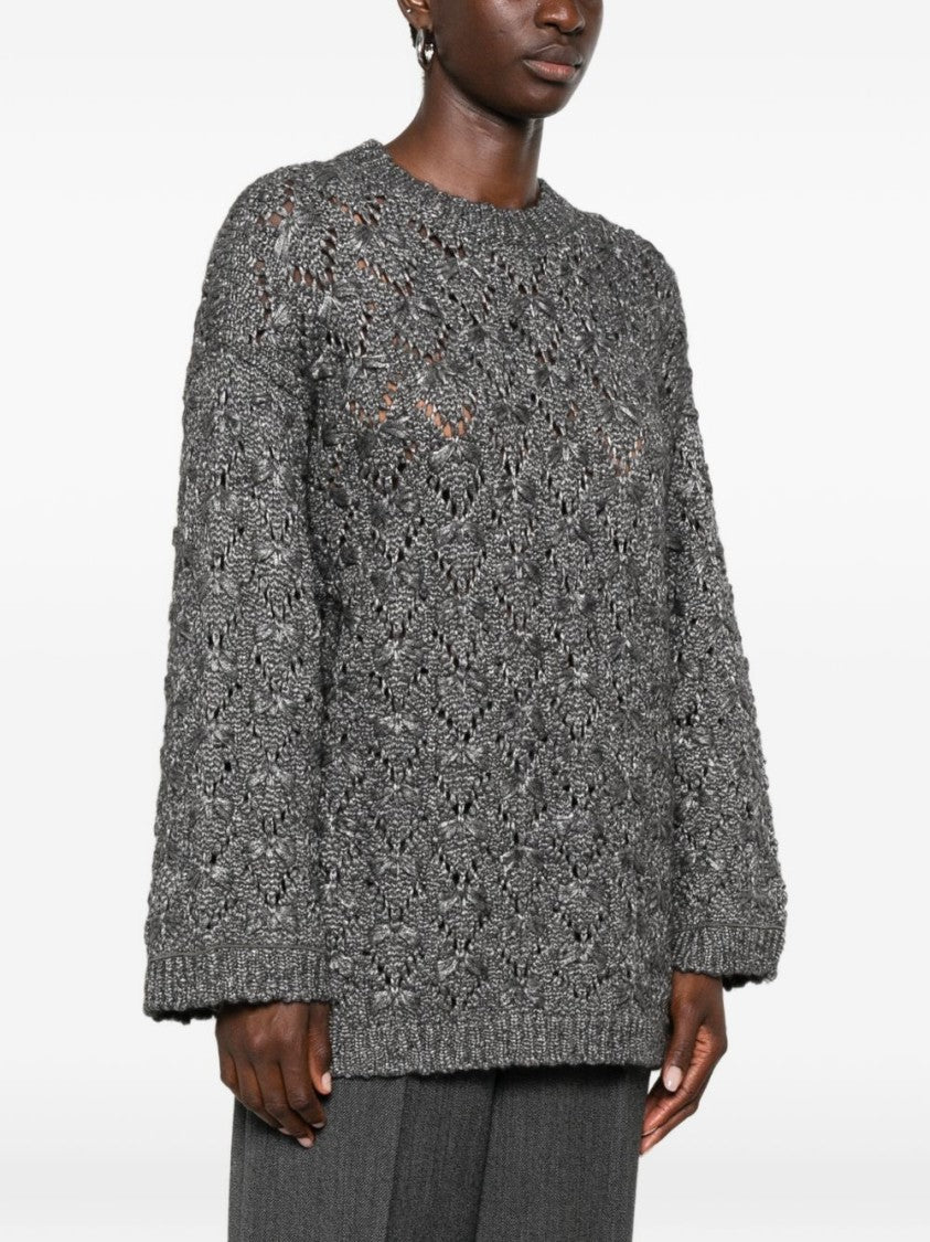 Fabiana Filippi Grey Chunky Knit Textured Chevron Sweater