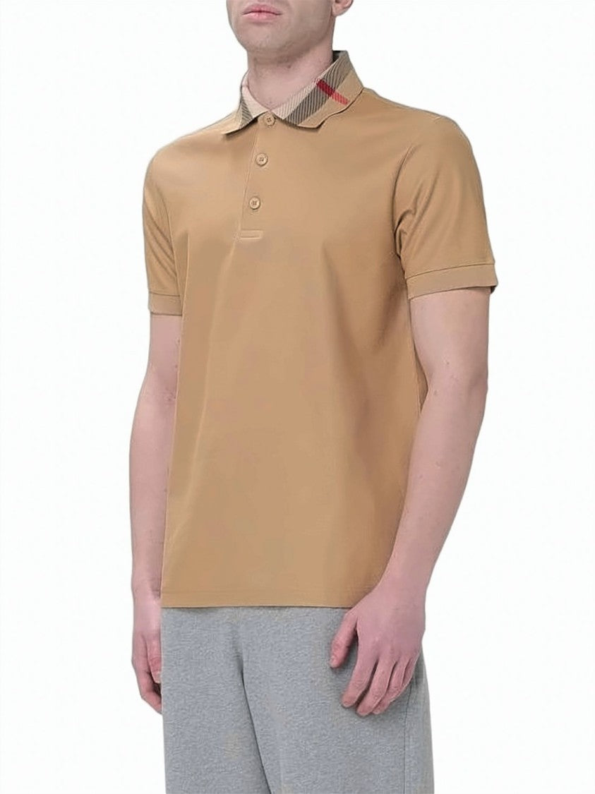 Burberry Short-Sleeved Polo Shirt With Check-Patterned Collar And Side Slits