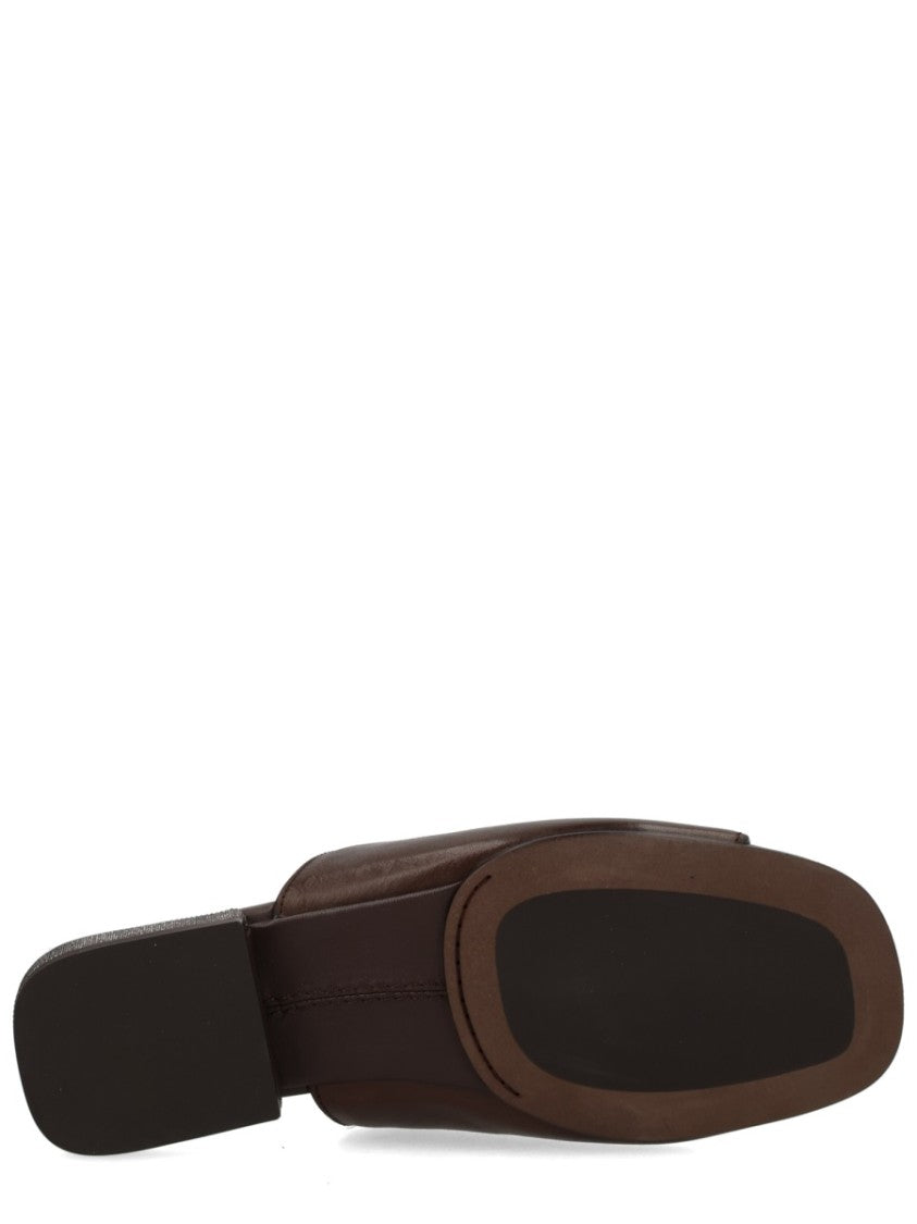 Brunello Cucinelli Brown Block-Heel Calf Leather Sandals