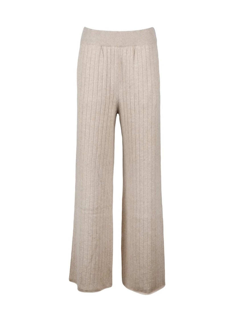 Eleventy Knit Trousers With Relaxed Wide-Leg Silhouette And Ribbed Detailing