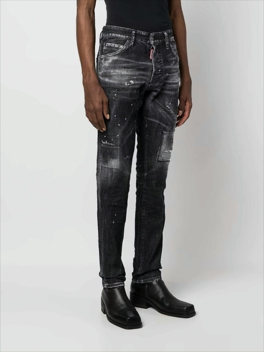 Dsquared2 Distressed Black Slim-Fit Denim Pants