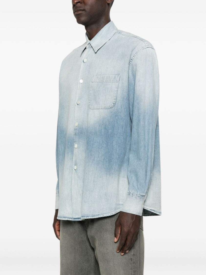 Our Legacy Washed Denim Casual Shirt With Point Collar