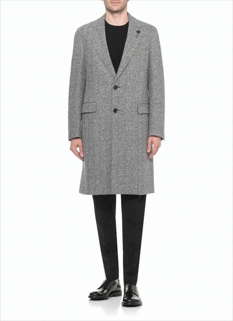 Lardini Classic Tailored Grey Herringbone Wool Lardini Coat