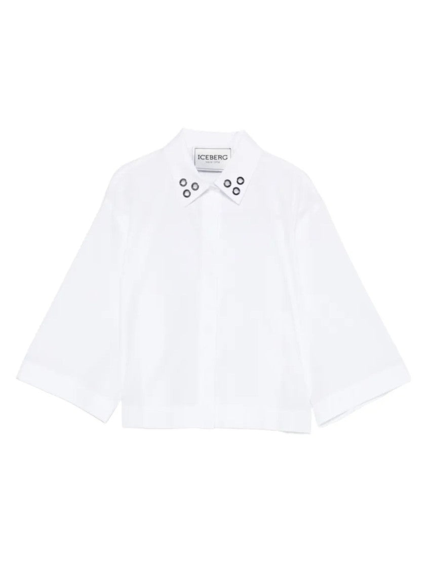 Iceberg Cropped White Eyelet Detail Shirt