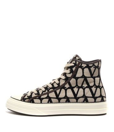 Valentino Garavani Textured Fabric High-Top Sneakers With Smooth Leather Trims