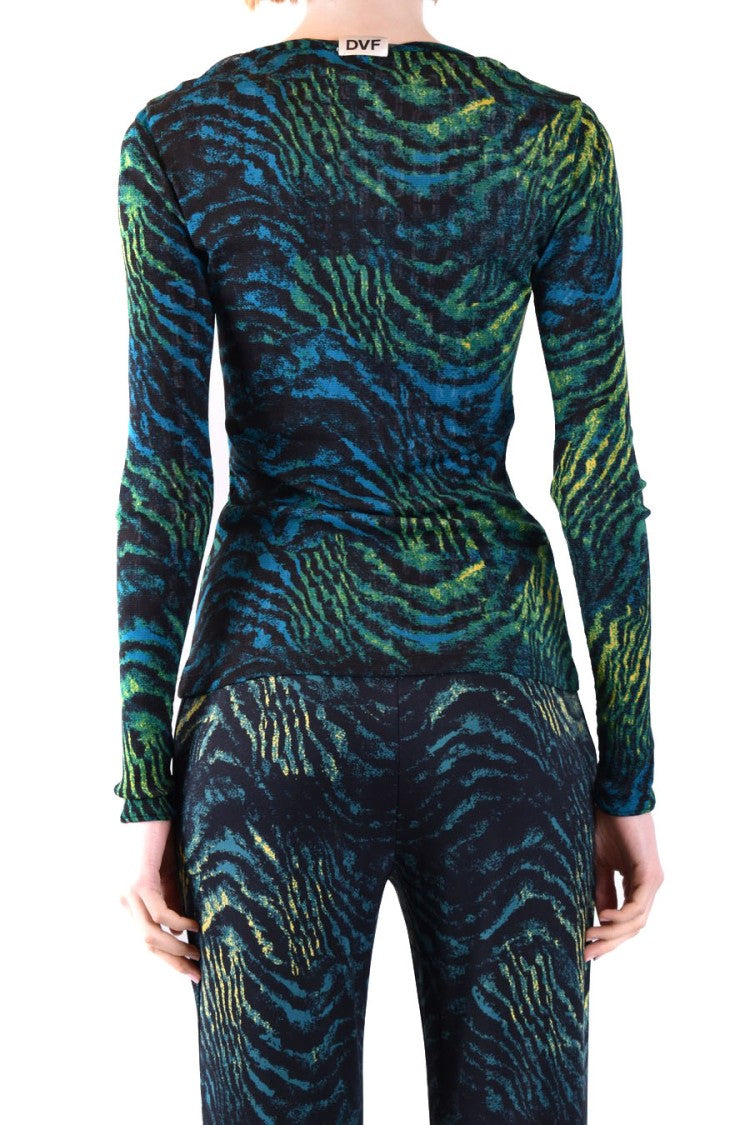 Diane Von Furstenberg Multicolor Abstract Animal Print Fitted Sweater