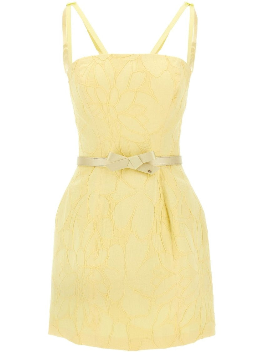 Elisabetta Franchi Floral Textured Mini Dress With Fitted Bodice