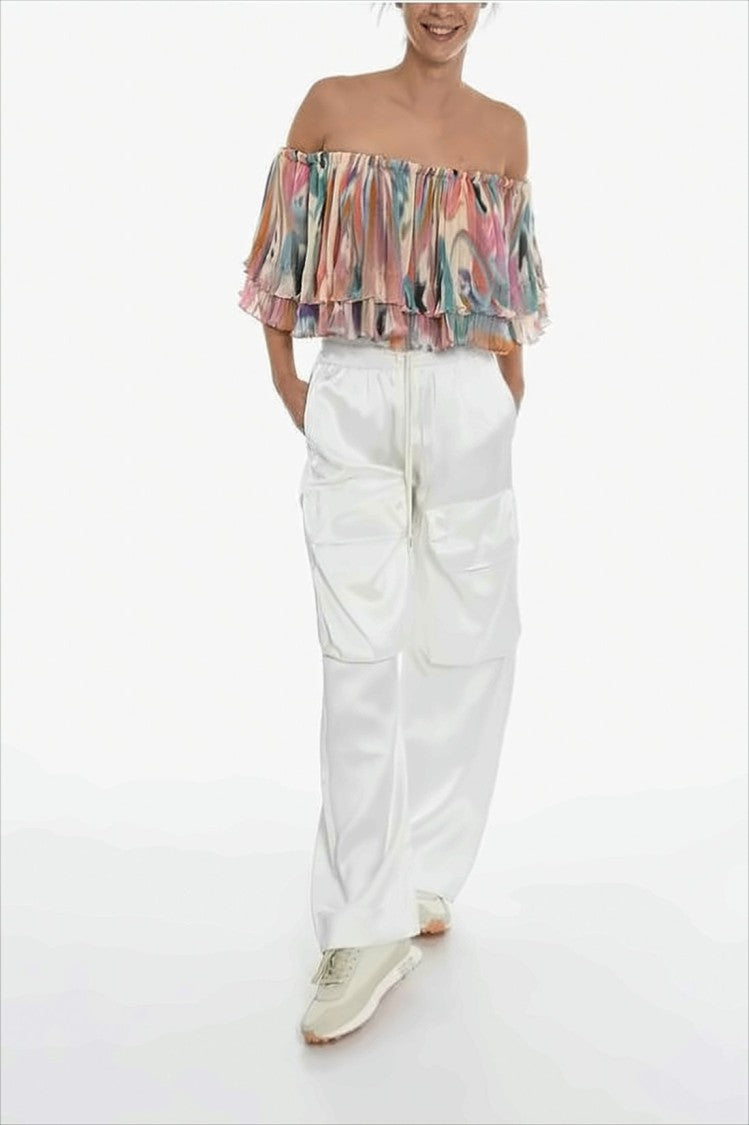 Off-White Wide-Leg Relaxed Fit Pants With Drawstring Waist