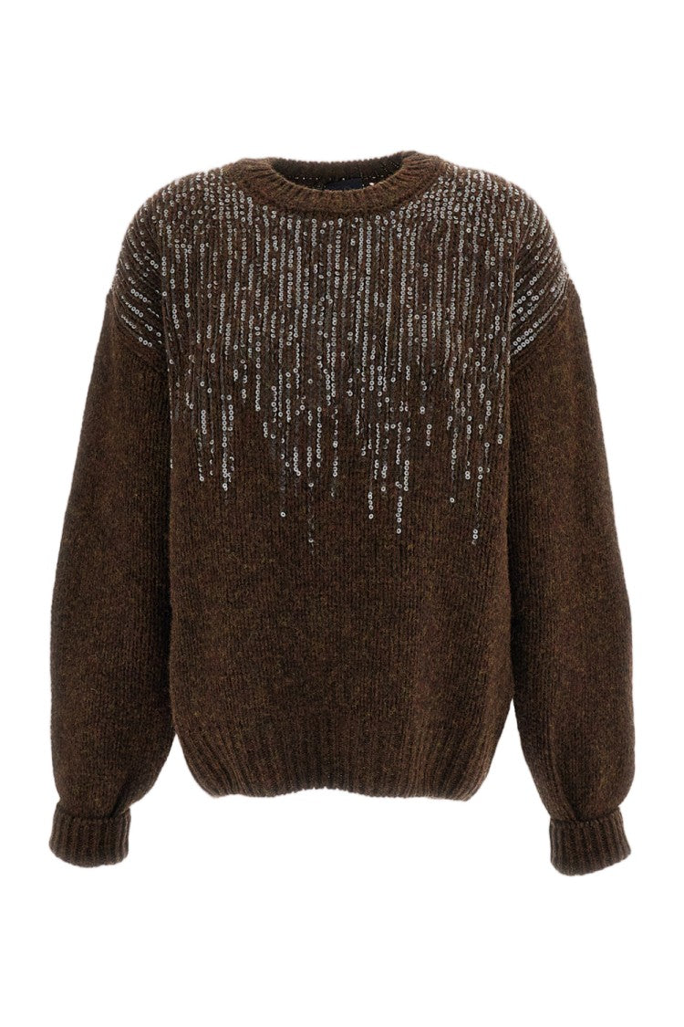 Haikure Brown Open-Knit Wool Sequin Sweater