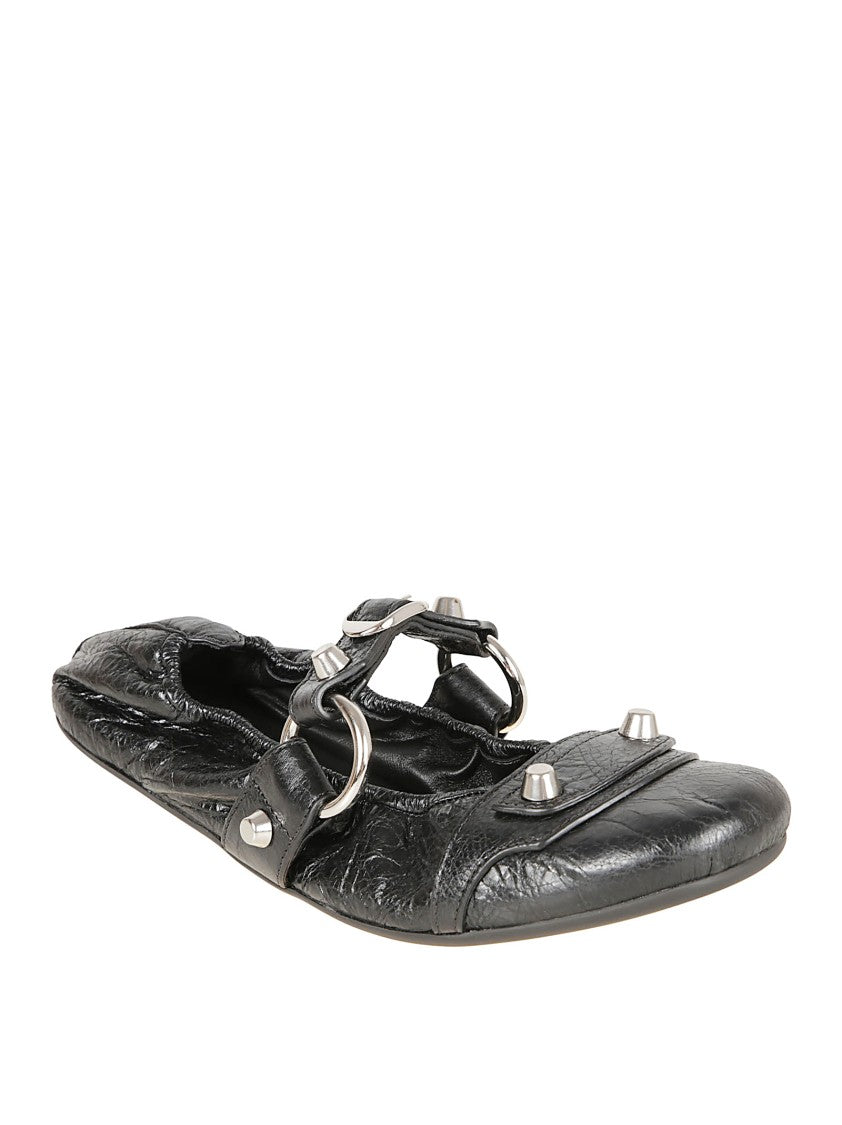 Balenciaga Textured Lambskin Ballet Flats With Silver Accents