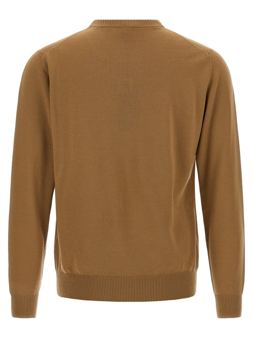 Fendi Wool Sweater With Embossed Logo And Ribbed Hem