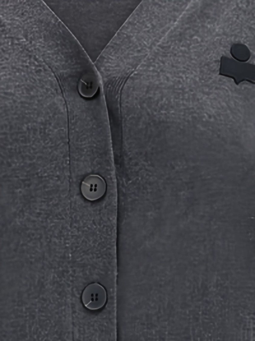 Isabel Marant Étoile Grey Knit Cardigan With Logo Patch