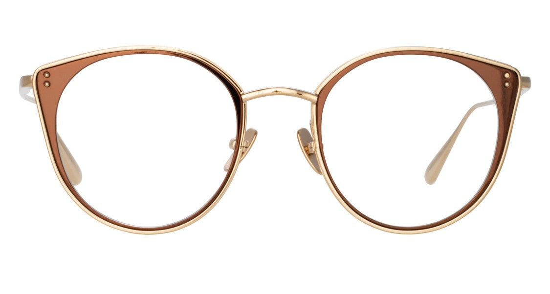 Linda Farrow Lfl Rounded Titanium Eyeglasses With Cat-Eye Accents