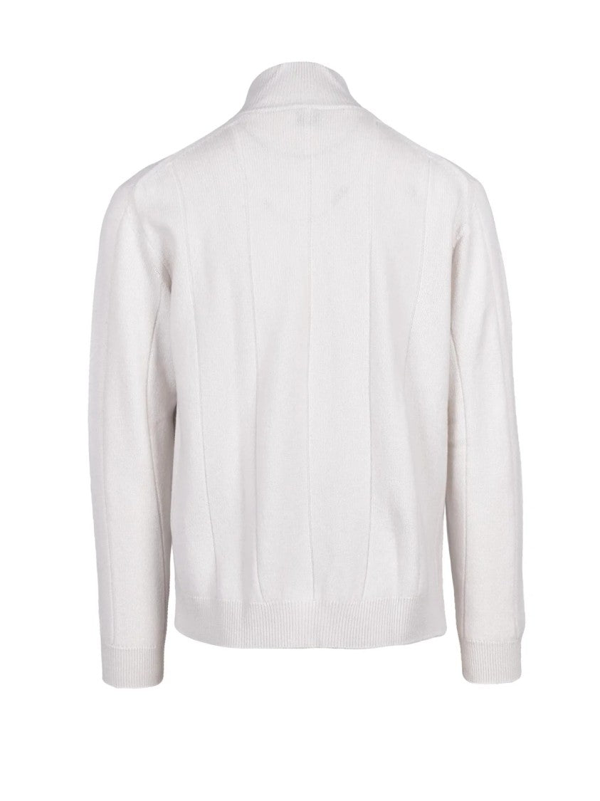 Eleventy Ribbed Wool Zip Cardigan With High Collar Design
