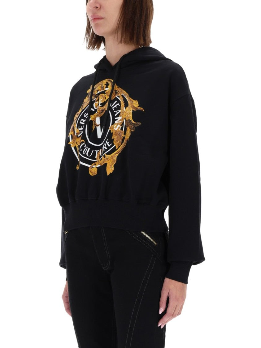 Versace Jeans Couture Black Baroque-Emblem Relaxed Sweatshirt