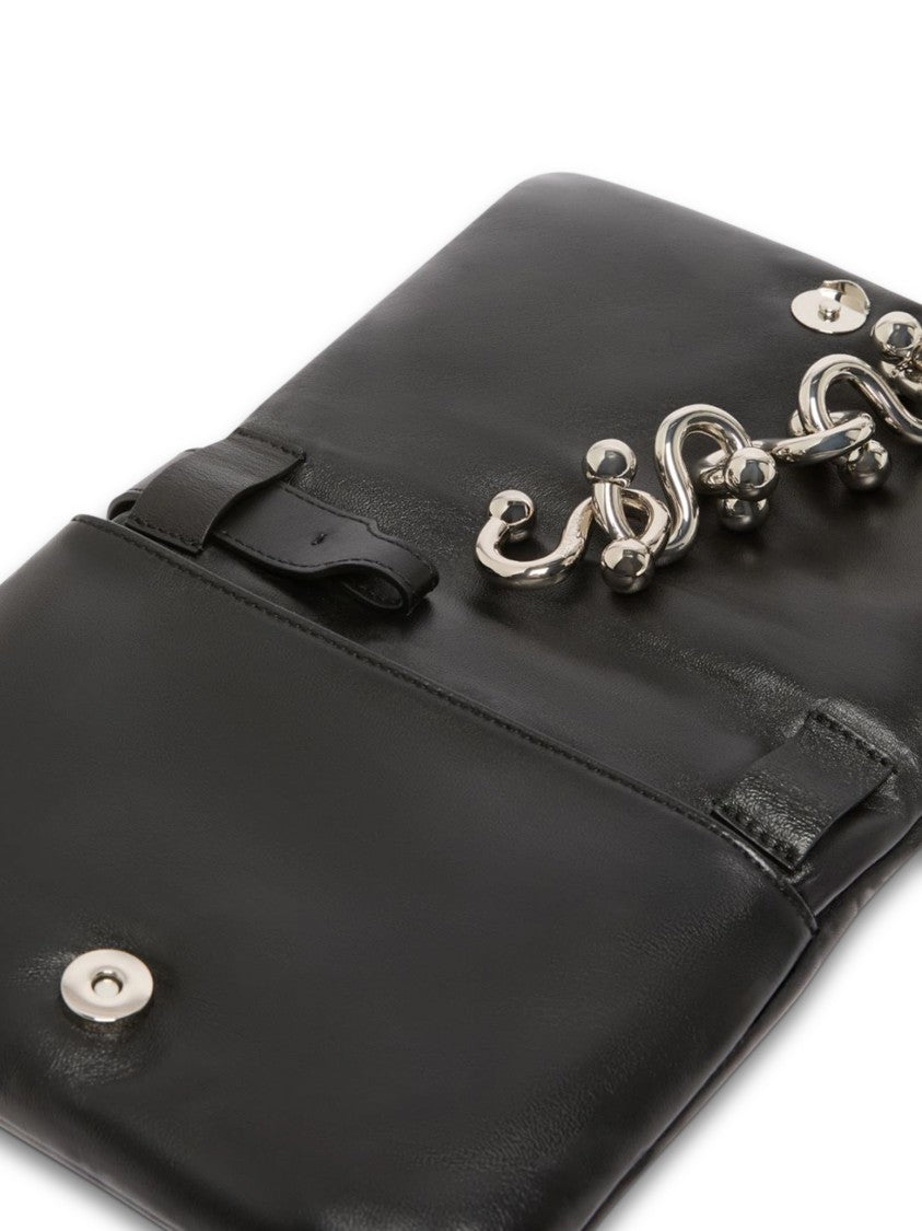 Max Mara Rectangular Black Lambskin Bag With Silver Chain Accents