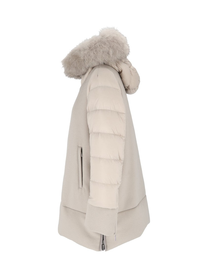 Moorer Fresia-Le Almond Quilted-Sleeve Padded Fur-Trimmed Jacket