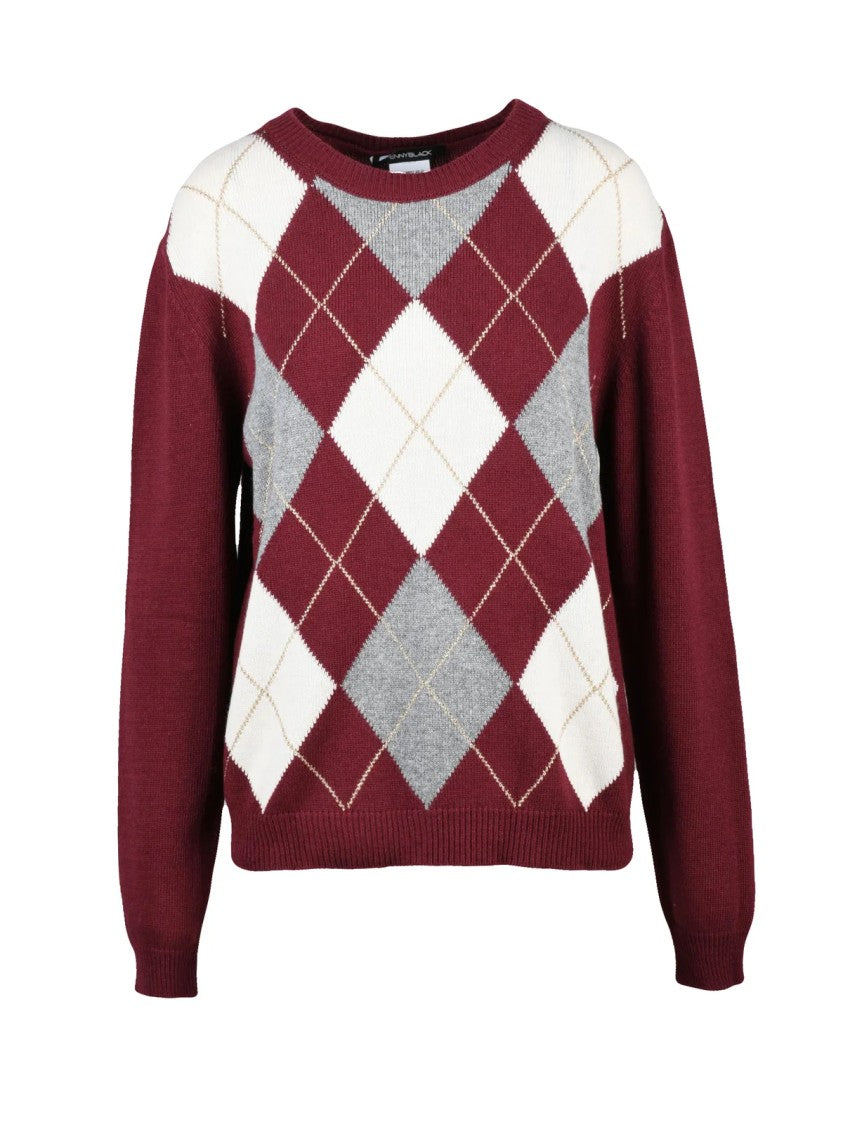 Pennyblack Argyle Pattern Crewneck Pullover With Ribbed Details